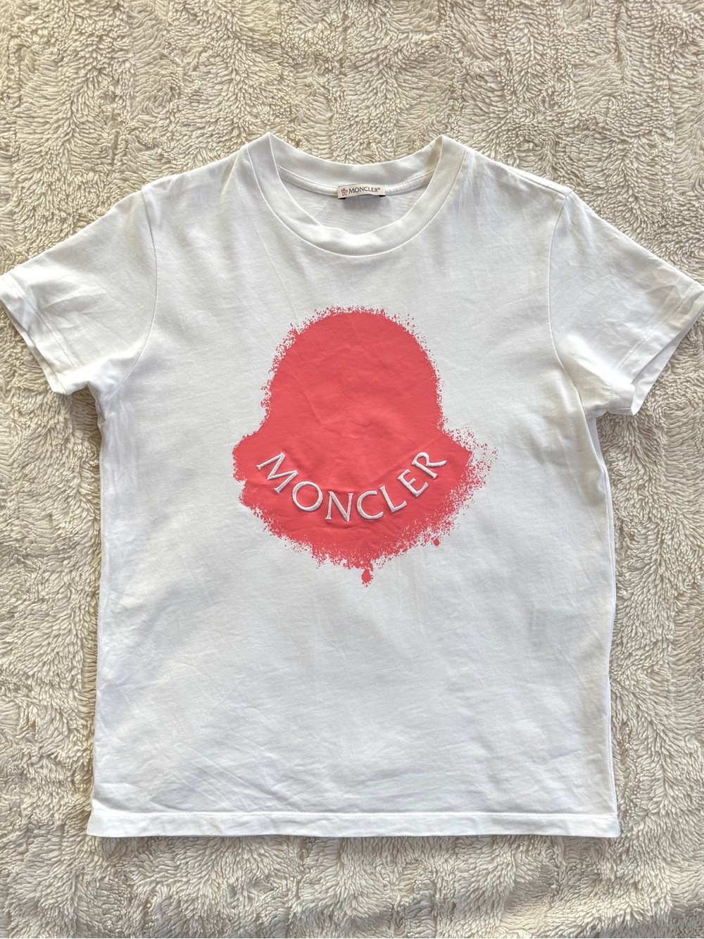 White and pink Moncler logo t-shirt